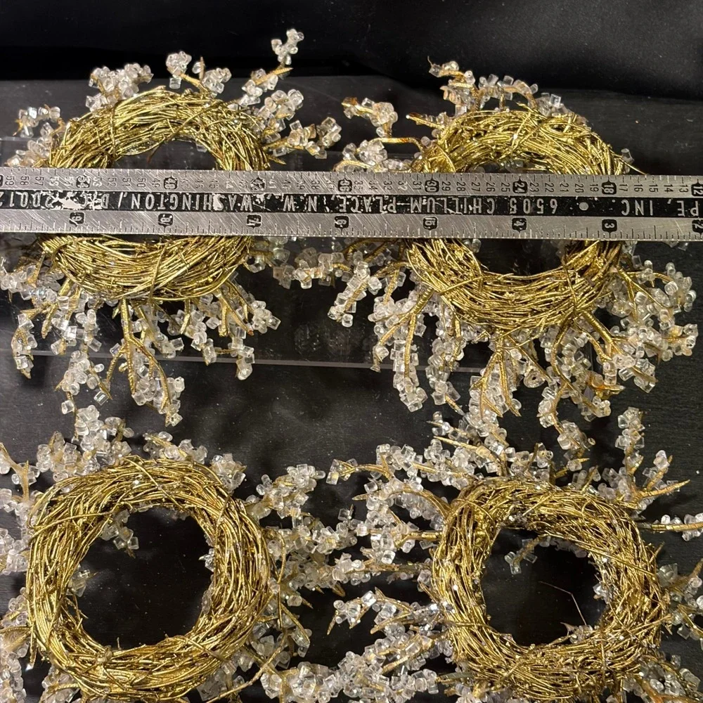 Gold Beaded Napkin Rings Set of 4 Ice Crystal Sunburst Wreath Holiday Decor 5in
